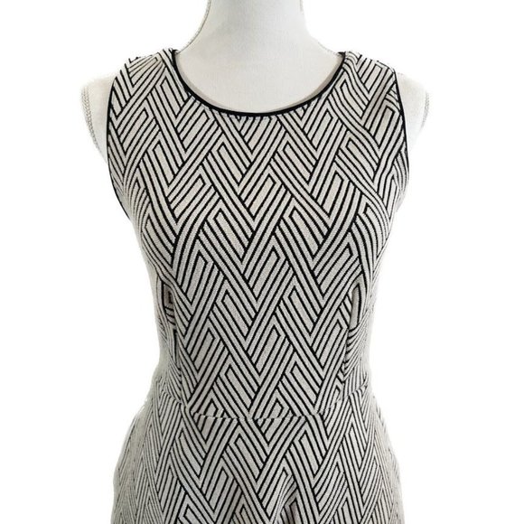 Banana Republic Black/White Geometric/Chevron High Waist/A-Line Dress - Picture 4 of 16
